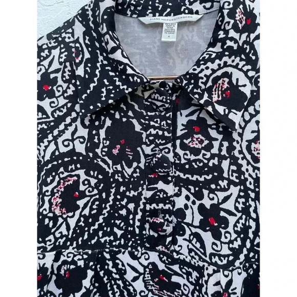 Diane Von Furstenberg Womens 3/4 Sleeve Collared Silk Shift Dress Black Floral 4 - Picture 5 of 12